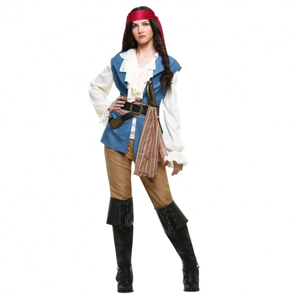 Disfraces Piratas del Caribe Jack Capitán Ropa de Halloween para Mujer
