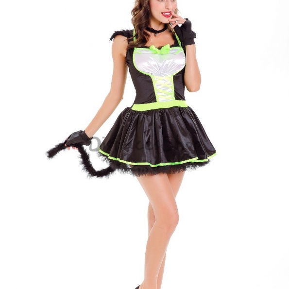 Disfraces Gato Verde Vestido de Halloween