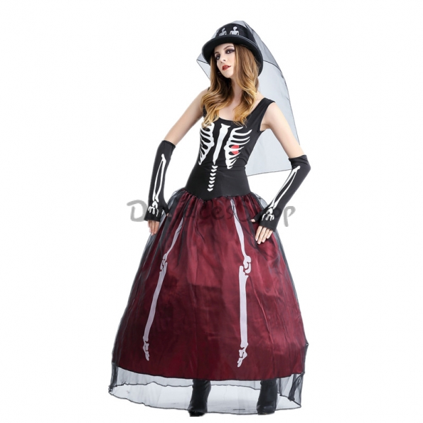 Disfraces Zombie Skeleton Vestido de Novia de Halloween para Mujer