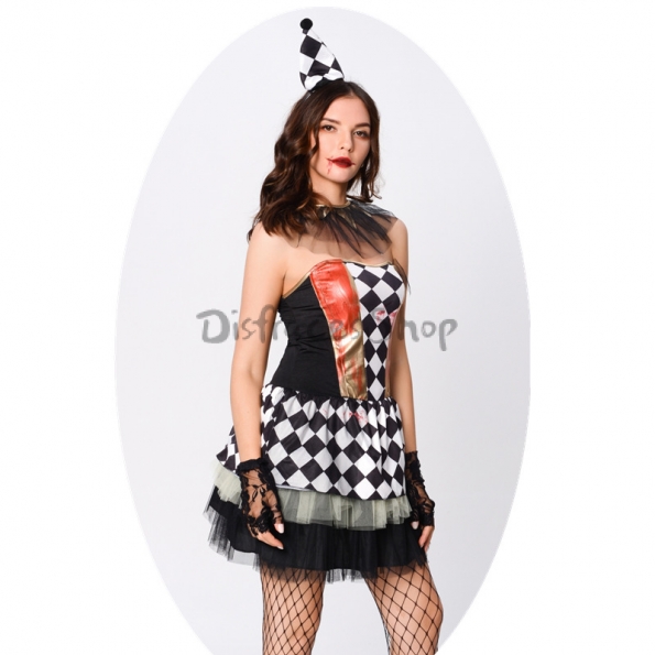 Disfraces de Payaso Falda Superior de Tubo Blanco y Negro de Halloween