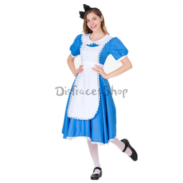 Disfraces Mucama de Princesa Cenicienta Azul Vestido de Halloween para Mujer