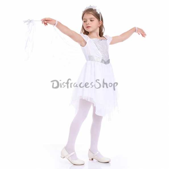 Disfraces Vestido de Princesa de Ángel Blanco de Halloween para Niñas
