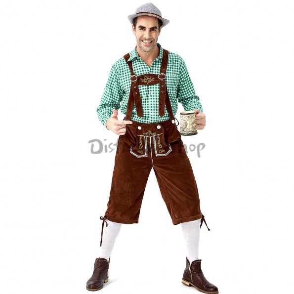 Disfraces de Oktoberfest Alemán Camisa a Cuadros Bib Estilo de Bordado Corto para Adultos