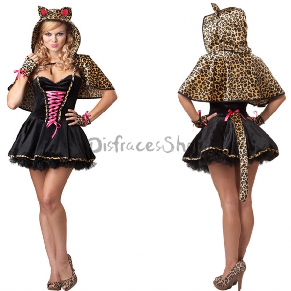 Disfraces Gatos Vestido de Leopardo con Capa de Halloween