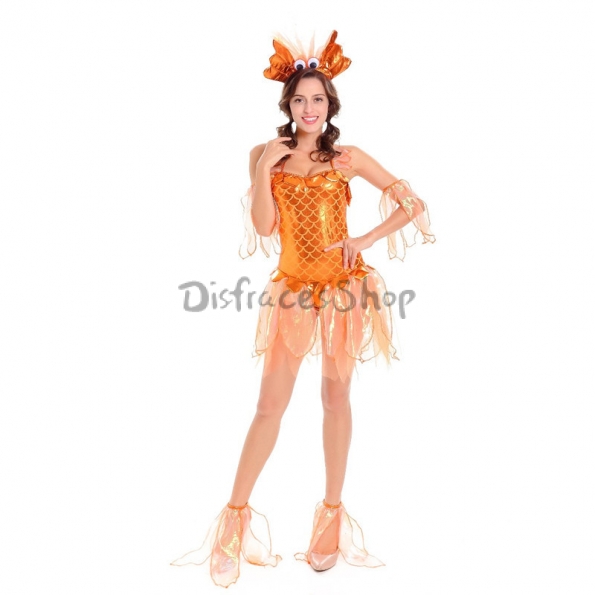 Disfraz de Sirena Vestido de Pez Dorado Sexy de Halloween