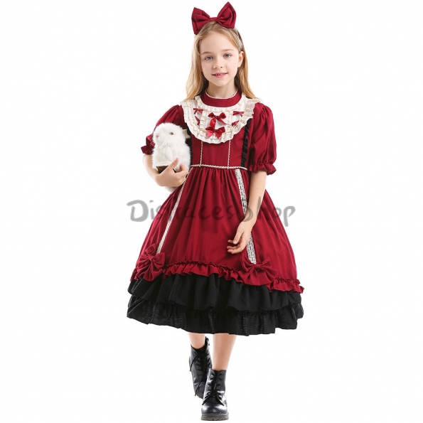 Disfraz Vestido Rojo Vino Lolita de Niña