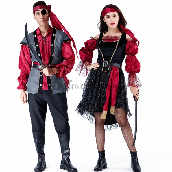 Disfraces de Piratas del Caribe de Halloween para Parejas  Estilo Capitán Jack Adulto