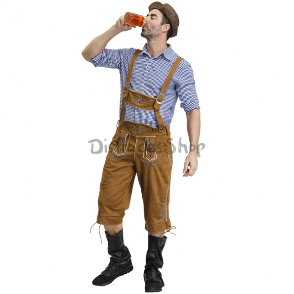 Disfraces de Oktoberfest Ropa de Cerveza de Celosía Azul para Hombres