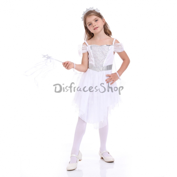 Disfraces Vestido de Princesa de Ángel Blanco de Halloween para Niñas