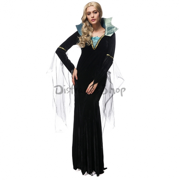 Disfraces de Bruja Vestido Negro de Reina de Halloween para Mujer