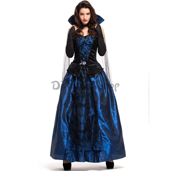 Disfraz de Vampiro de la Corte de la Reina de la Hechicera Vestido Azul de Halloween para Mujer