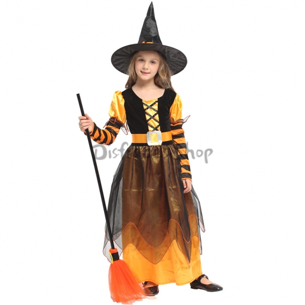 Disfraz de Bruja Infantil Naranja Vestido Negro