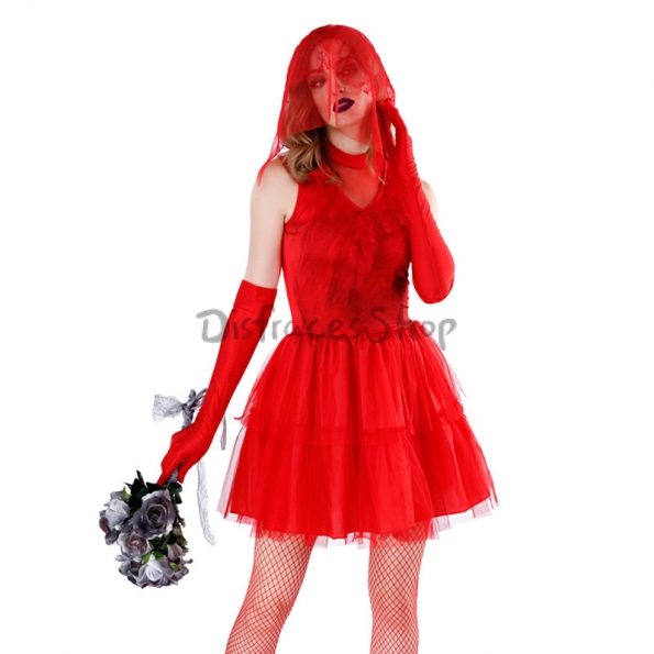 Disfraces Zombie Vestido de Novia Fantasma Rojo y Negro de Halloween |  DisfracesShop