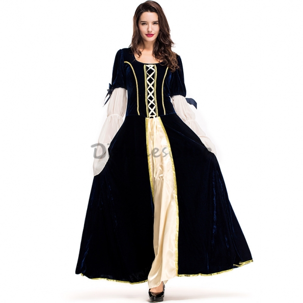 Disfraces Renacimiento Período Victoriano Vestido de Corte Azul Oscuro de Halloween Mujer