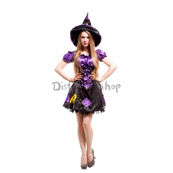 Patrón Negro Púrpura Disfraz de Bruja para Mujer