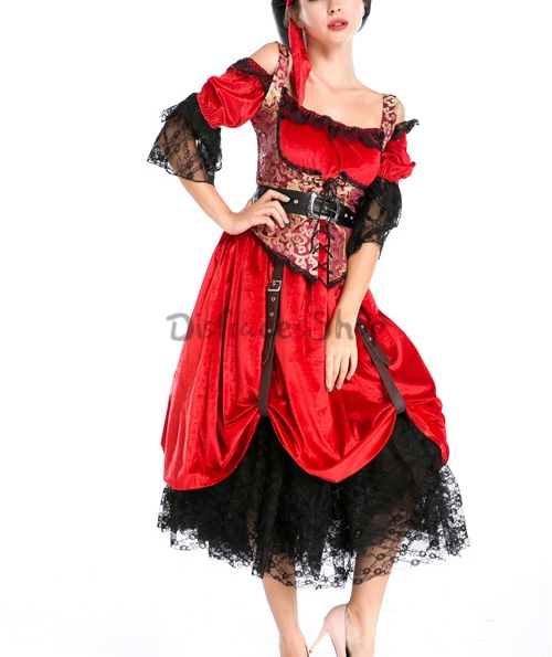 Disfraces Pirata Uniforme Vestido Rojo de Halloween Mujer