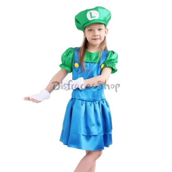 Disfraz Anime Vestido de Super Mario Cosplay Luigi para Niña
