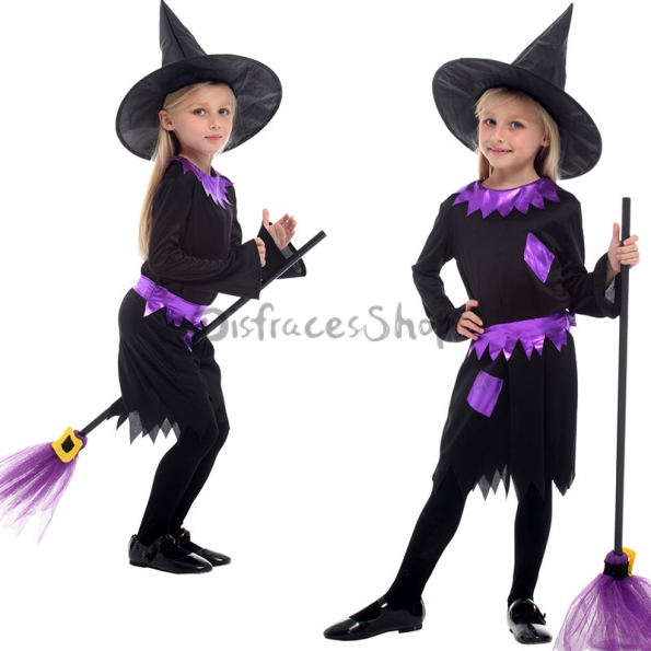 Disfraz de Bruja para Niños Vestido Bonito Púrpura y Negro