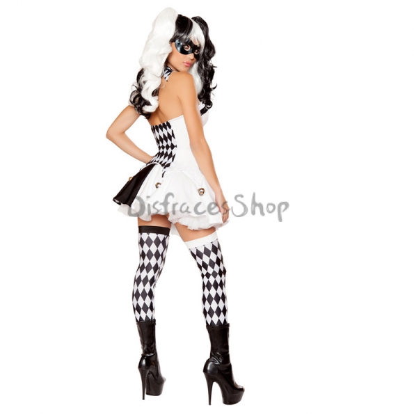 Disfraces Payaso en Blanco y Negro de Halloween para Mujer | DisfracesShop