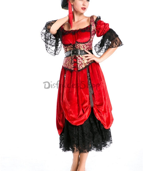 Disfraces Pirata Uniforme Vestido Rojo de Halloween Mujer