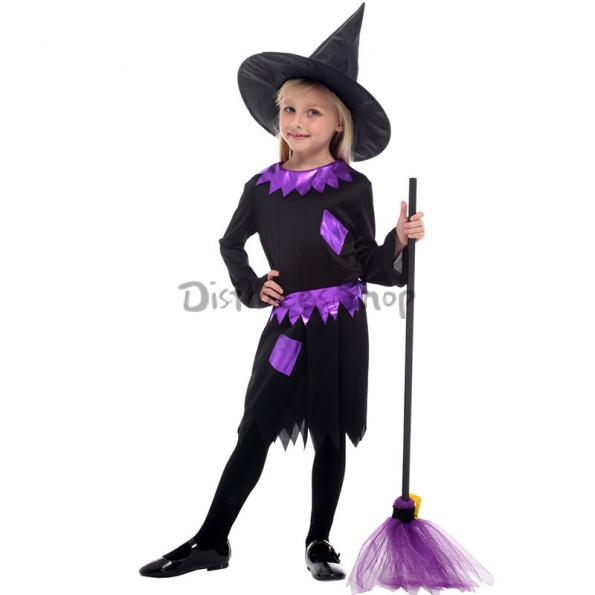 Disfraz de Bruja para Niños Vestido Bonito Púrpura y Negro