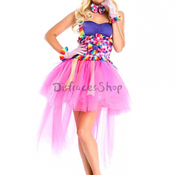 Disfraces de payaso de circo Vestido de princesa de honda colorida de Halloween