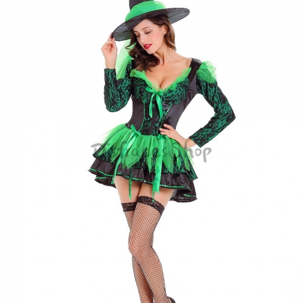 Disfraces Bruja Verde en V Profundo Vestido Sexy de Halloween