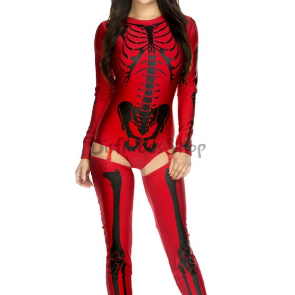 Disfraces Estampado de Calavera Roja de Miedo Mono de Halloween