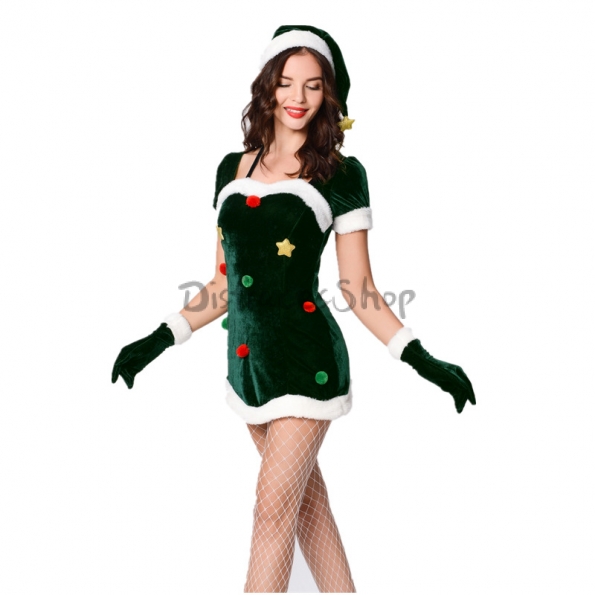 Disfraces de Navidad Vestido de Fiesta de Elfo Verde