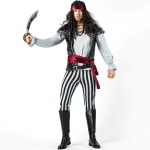 Disfraz de Pirata Capitán Jack  a Rayas Blancas y Negras para Hombre
