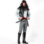 Disfraz de Pirata Capitán Jack  a Rayas Blancas y Negras para Hombre