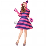 Disfraces de Gato Vestido Corto Sonriente a Rayas Lindo de Halloween para Mujer