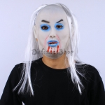Máscara de Mueca de Pelo Blanco con Decoraciones de Halloween