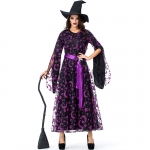 Disfraces Uniforme de Bruja de Estrella y Luna Púrpura Mago de Halloween para Mujer