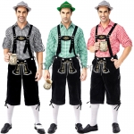 Disfraces de Oktoberfest Alemán Camisa a Cuadros Bib Estilo de Bordado Corto para Adultos