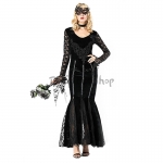 Disfraz Vampiro Vestido Largo de Esmoquin de Encaje Negro de Halloween