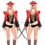 Disfraces Pirata de un Solo Ojo Traje Rojo de Halloween para Mujer