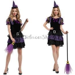 Disfraz de Bruja para Mujer Vestido Negro y Púrpura