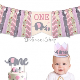 Rosa Bebé Elefante Tire de la Bandera Cumpleaños Decoración