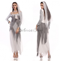 DisfracesZombie Novia fantasma Borde de encaje de Halloween