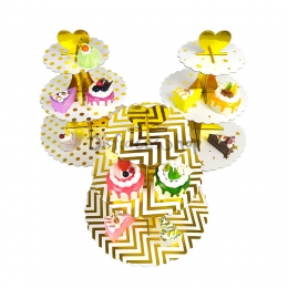 Soporte para Pasteles de Tres Capas de Papel Rayado para Vajilla