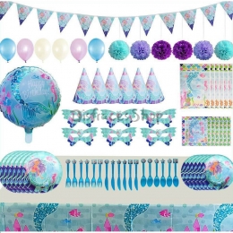 Equipo de Vajilla de Sirena para Decoración de Cumpleaños