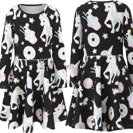Disfraces de Animales Vestido Negro con Estampado Unicornios y Helados