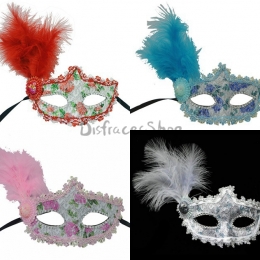 Máscara de Plumas de Cuero con Decoraciones de Halloween