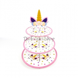 Vajilla Soporte de Pastel de Tres Niveles de Papel de Unicornio