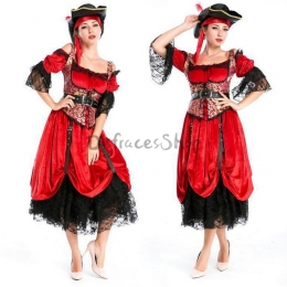 Disfraces Pirata Uniforme Vestido Rojo de Halloween Mujer
