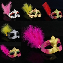 Máscara de Halloween Pluma Pintada en Polvo Dorado