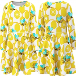 Disfraz Vestido Amarillo con Estampado de Abejas y Naranjas