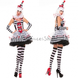 Disfraces Payaso Vestido de Punto de Onda de Halloween para Mujer