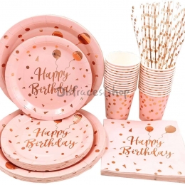 Equipo de Vajilla Rosa Bronceado Decoración de Cumpleaños